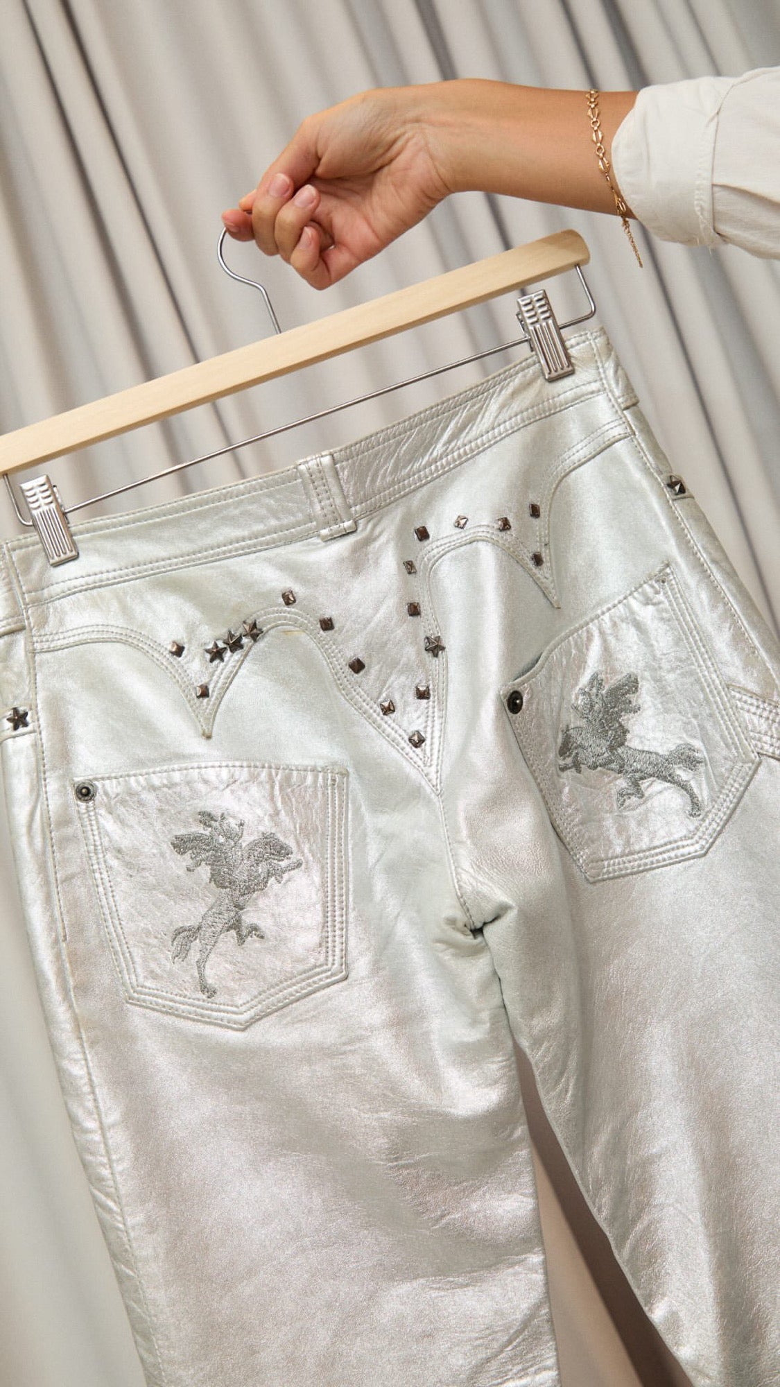 MOZZILO LUXURY DENIM LEATHER SILVER PANTS