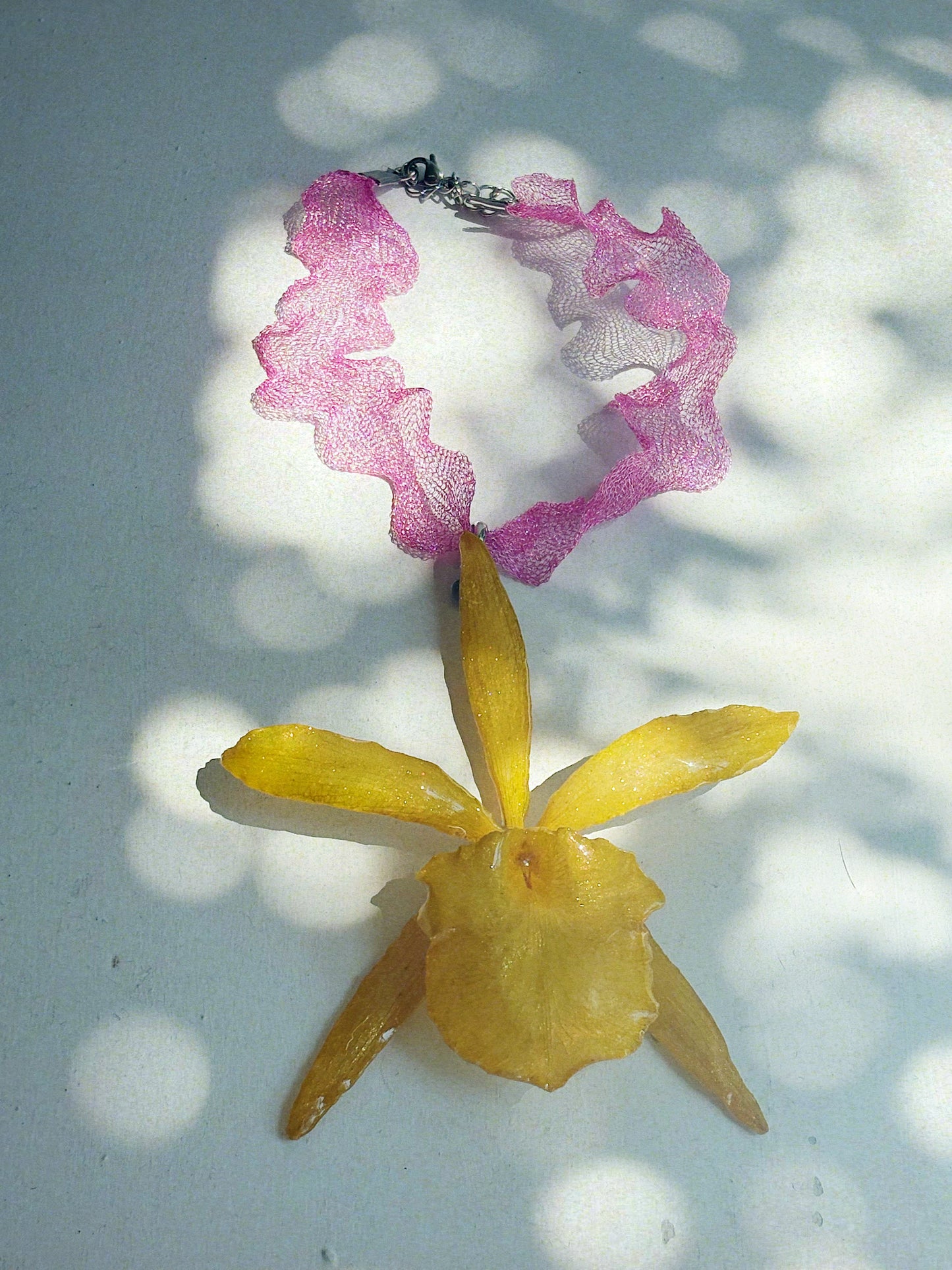 YELLOW ORCHID & PINK NECKLACE