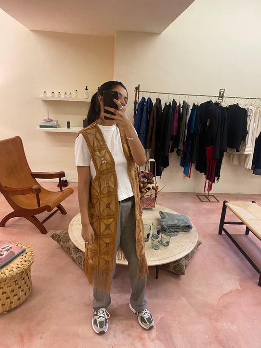 LONG LEATHER CROCHET VEST