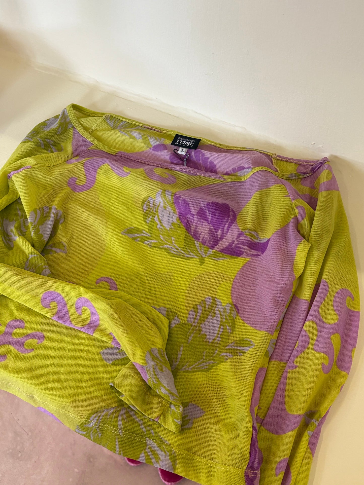 GIANFRANCO FERRE GREEN LONG SLEEVE MESH TOP