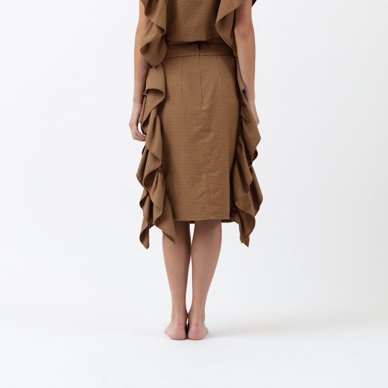 LINEN SKIRT WITH SIDE RUFFLES