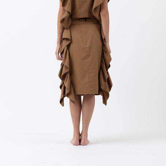 LINEN SKIRT WITH SIDE RUFFLES