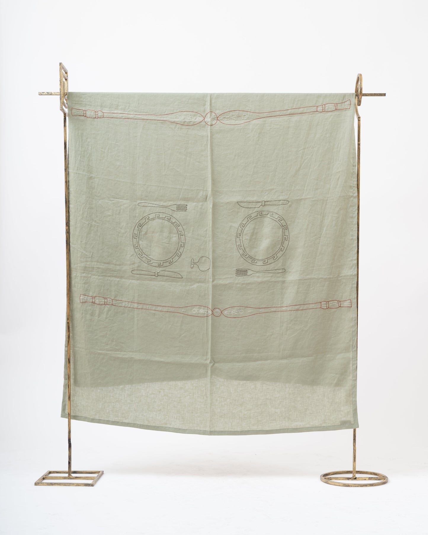 RECTANGULAR GREEN LINEN CHARRO TABLECLOTH 140x240
