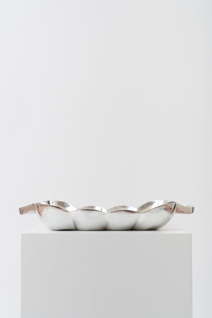 VINTAGE SCALLOPED PEWTER SERVING TRAY