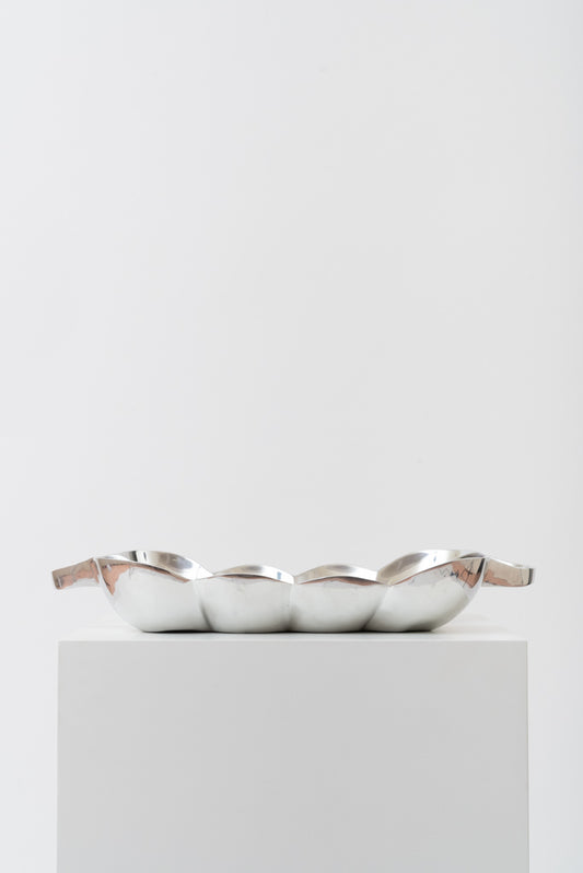 VINTAGE SCALLOPED PEWTER SERVING TRAY