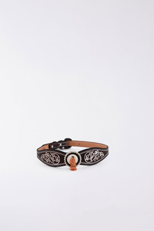BROWN FLOWER ENGRAVING CORRELLON BELT