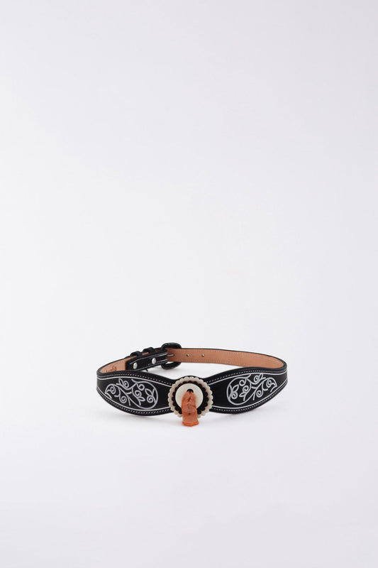 BLACK FLOWER ENGRAVING CORRELLON BELT
