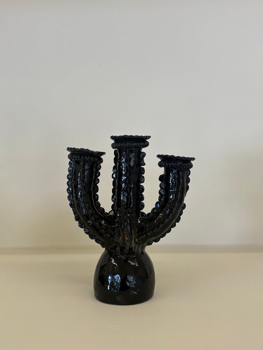 BLACK CERAMIC CANDLE HOLDER