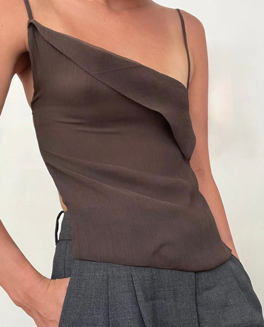 BROWN SILK PERA TOP