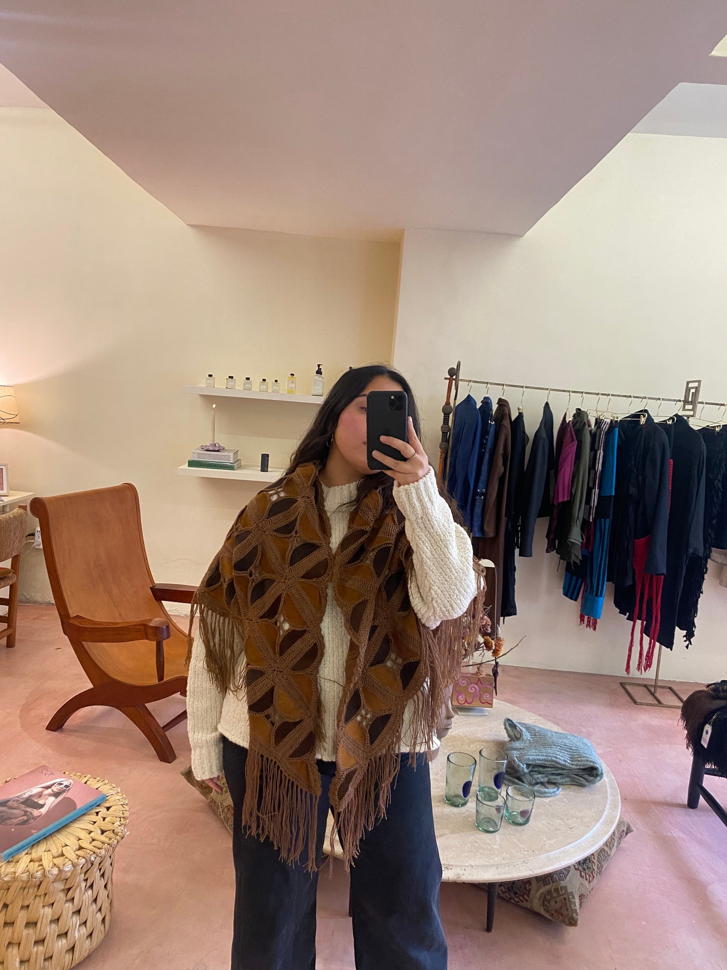 LEATHER CROCHET PONCHO