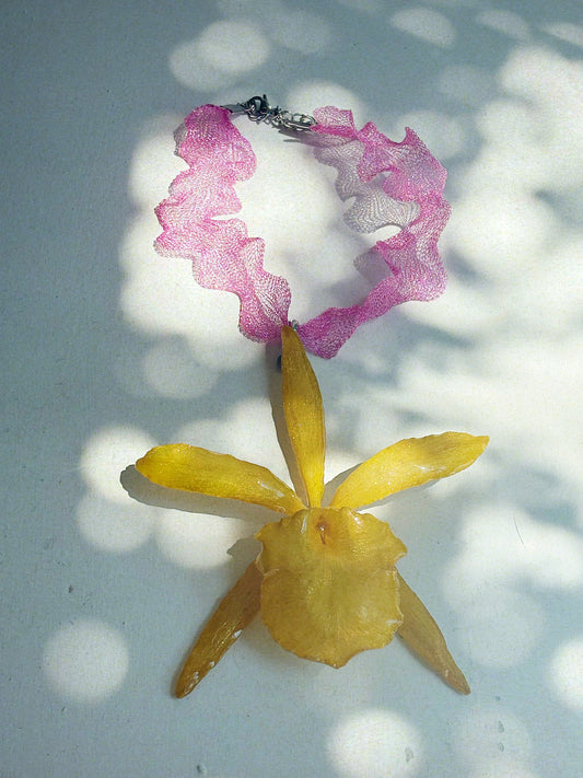 YELLOW ORCHID & PINK NECKLACE