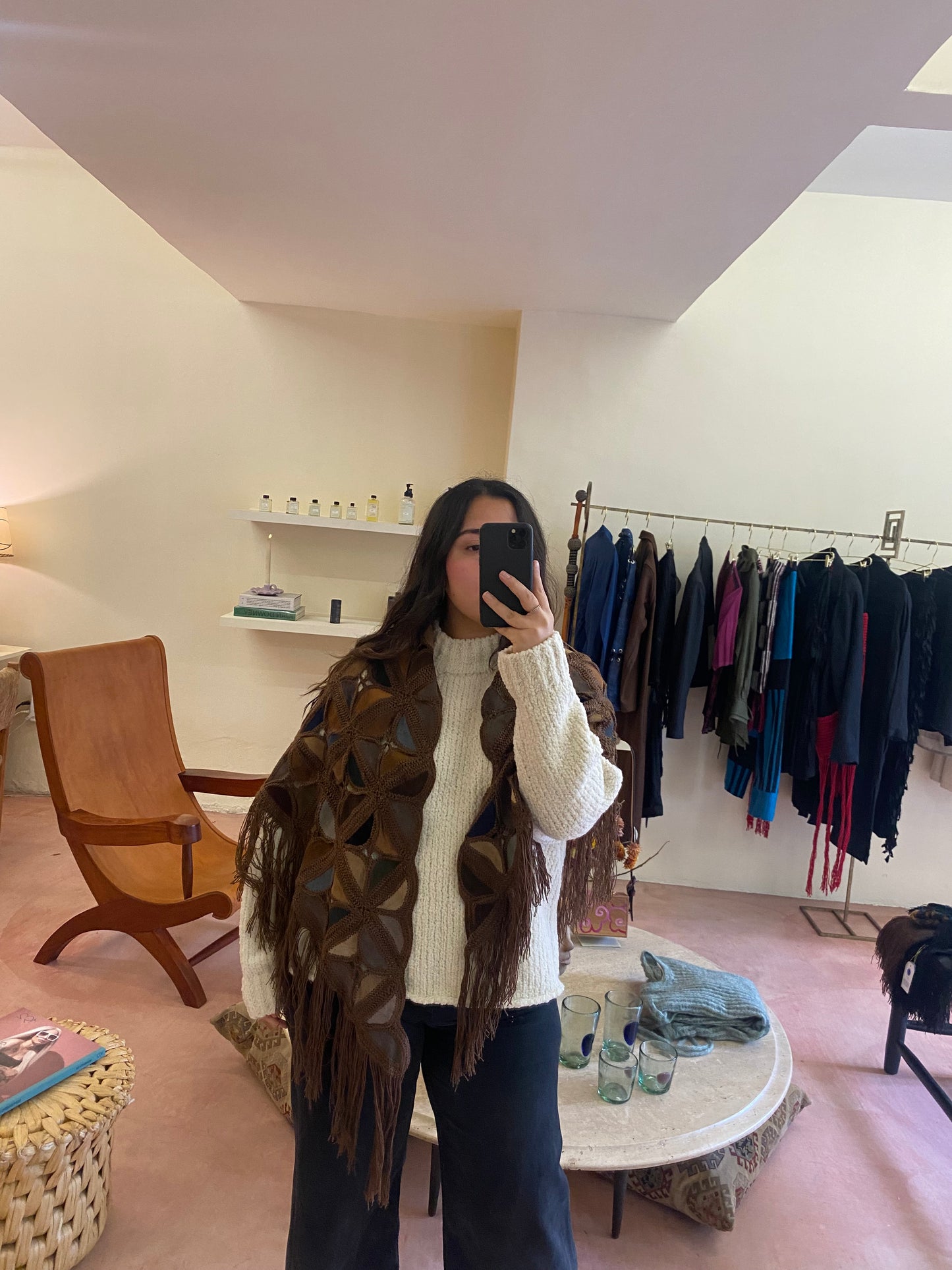 LEATHER CROCHET PONCHO