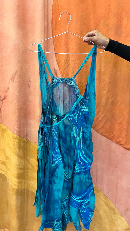 SILK BLUE FELTING DRESS