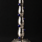 VINTAGE PAIR OF SILVER PLATED CANDLE HOLDERS WITH BLUE ACCENTS