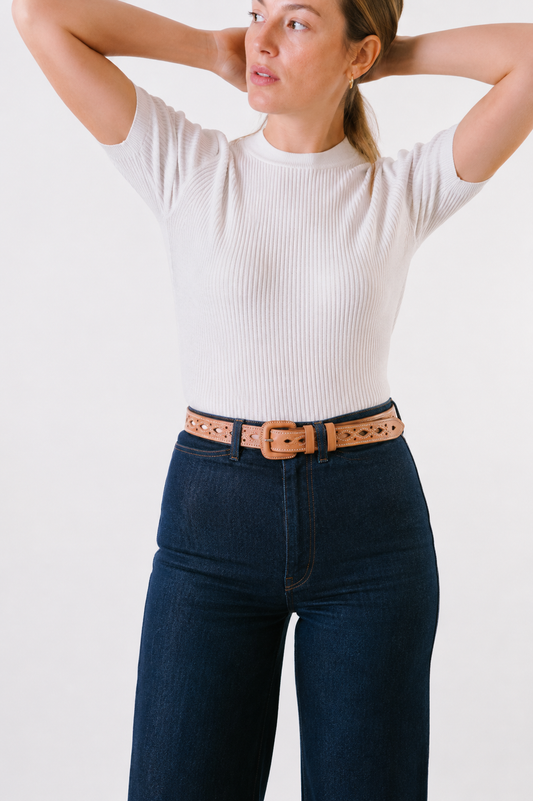 BEIGE DIAMOND CUT-OUT BELT
