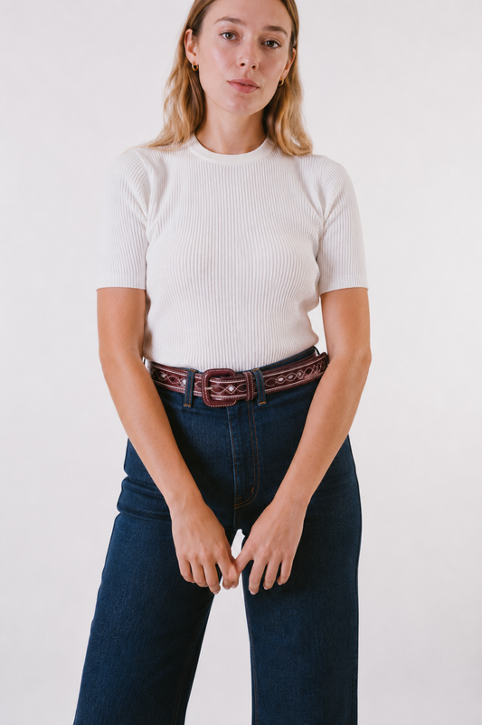 BURGUNDY DIAMOND CUT-OUT BELT