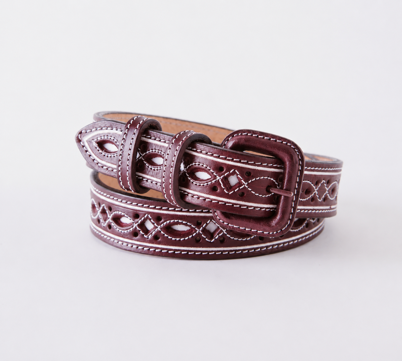 BURGUNDY DIAMOND CUT-OUT BELT