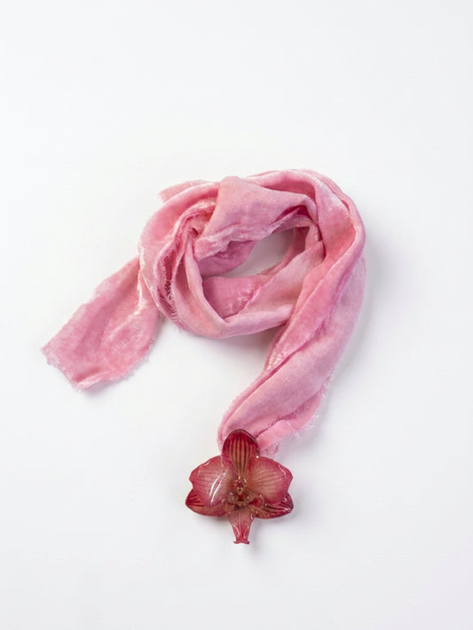 PINK ORCHID PINK VELVET RIBBON NECKLACE
