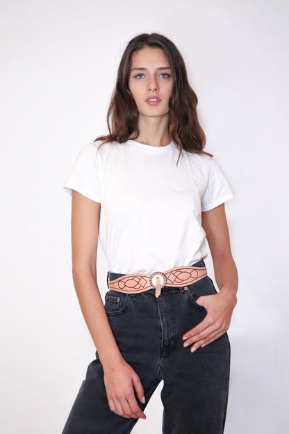 BEIGE GEOMETRIC ENGRAVING CORRELLON BELT